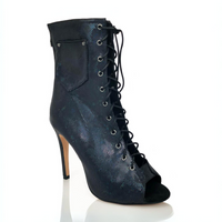 Deja Vu Black Blue Metallic Lace-Up Latin Dance Boots
