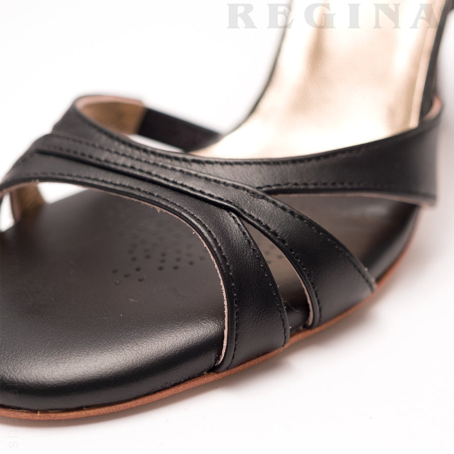 Twins Star - Black Leather Tango Shoes Leather Sole