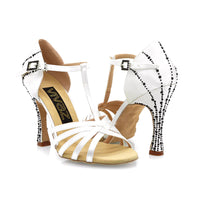 Bianca white satin and black crystal 3.75" Latin dance shoes.