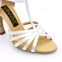 Bianca white satin and black crystal 3.75" Latin dance shoes.