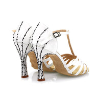 Bianca white satin and black crystal 3.75" Latin dance shoes.