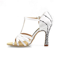 Bianca white satin and black crystal 3.75" Latin dance shoes.
