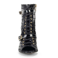 Kylie - Black Faux Crocodile Dance Booties (Street Sole)
