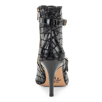 Kylie - Black Faux Crocodile Dance Booties (Street Sole)