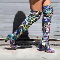 Chunky heel closed toe over-the-knee dance boots with street sole.