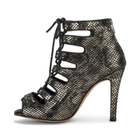 Luciana lace-up Latin dance bootie in metallic snake print