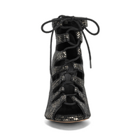 Luciana lace-up Latin dance bootie in metallic snake print