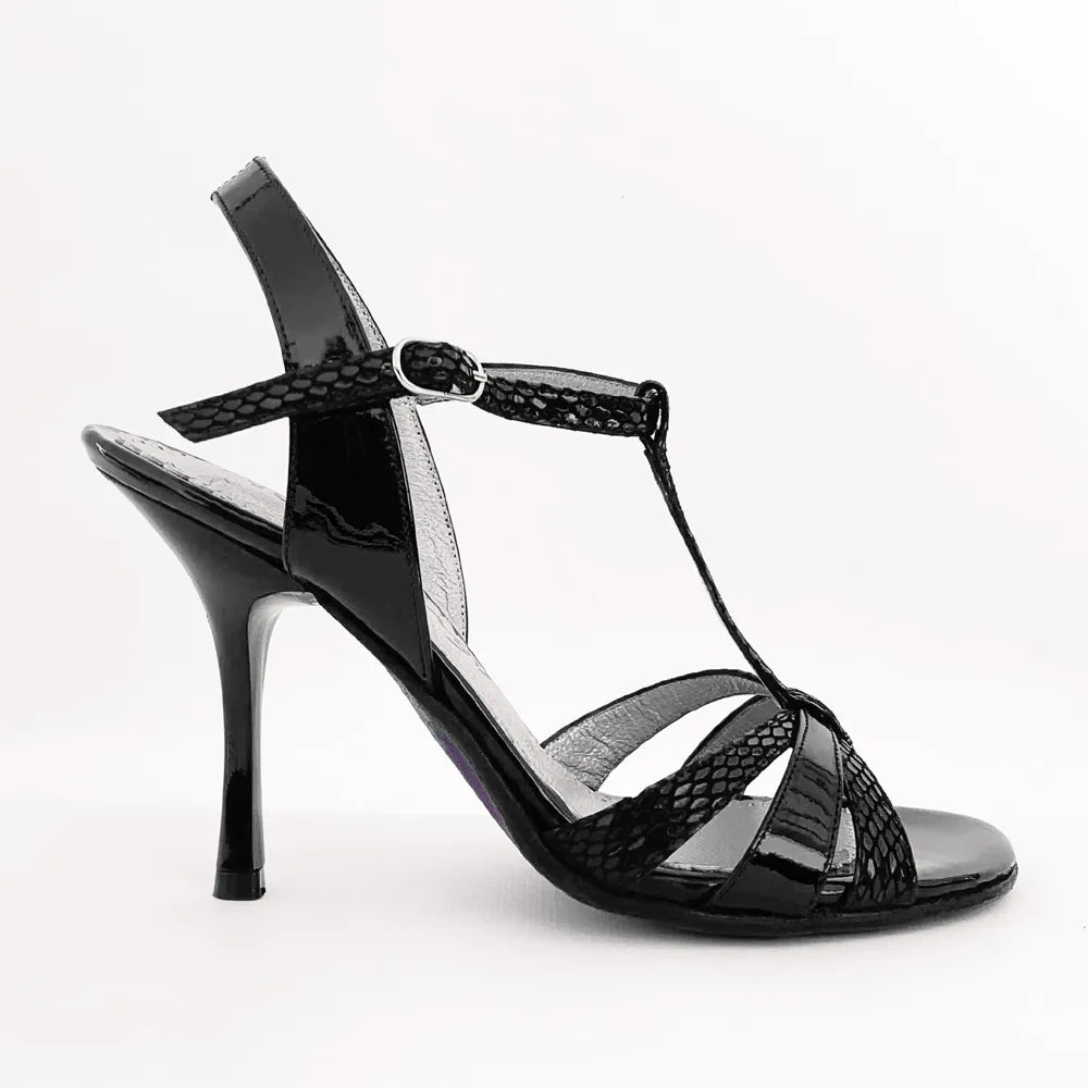 NEO Black Patent and Snake T-strap Argentine Tango Shoes – Adore