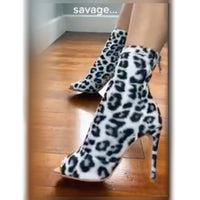 Shabina Snow Leopard Stretch Latin Dance Booties