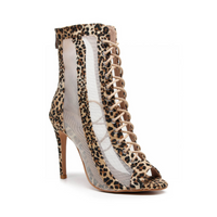 Leopard print open toe lace-up latin dance booties.