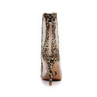Leopard print open toe lace-up latin dance booties.