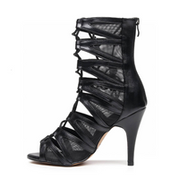 Vegan strappy Black Latin dance ankle booties.