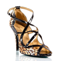 Arlette Leopard Satin Criss Cross Dance Shoes.