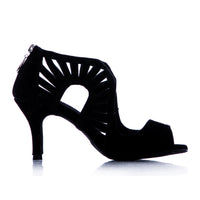 Camila Faux Suede Open Toe Black Latin Dance Shoes
