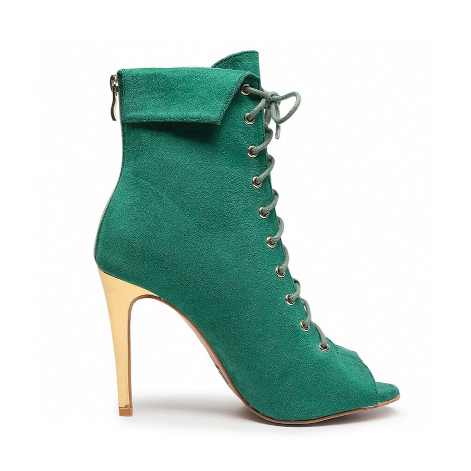 Empower Green Suede with Metallic Gold Ankle Dance Boots Street Sole