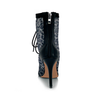 Leona Black Leopard Mesh Open Toe Lace-Up Latin Dance Booties