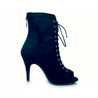 Sierralynn Open Toe Faux Suede Lace Up Black Latin Dance Shoes