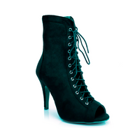 Sierralynn Open Toe Faux Suede Lace Up Black Latin Dance Shoes