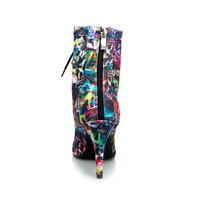 Sierralynn Graffiti Print Open Toe Lace Up Latin Dance Booties