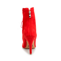 Sierralynn Open Toe Faux Suede Lace Up Red Latin Dance Shoes
