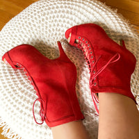 Sierralynn Open Toe Faux Suede Lace Up Red Latin Dance Shoes