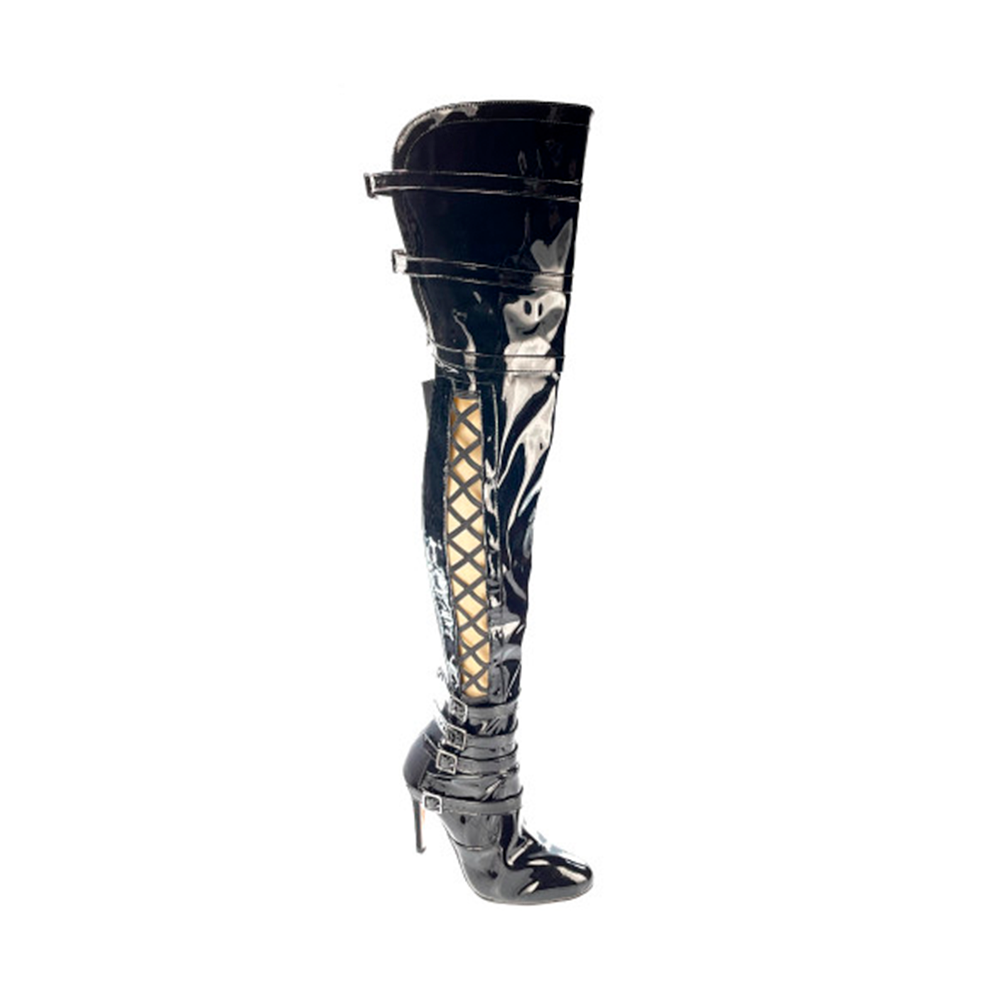Thick Skin Vegan Patent Thigh High Dance Boots Street Sole