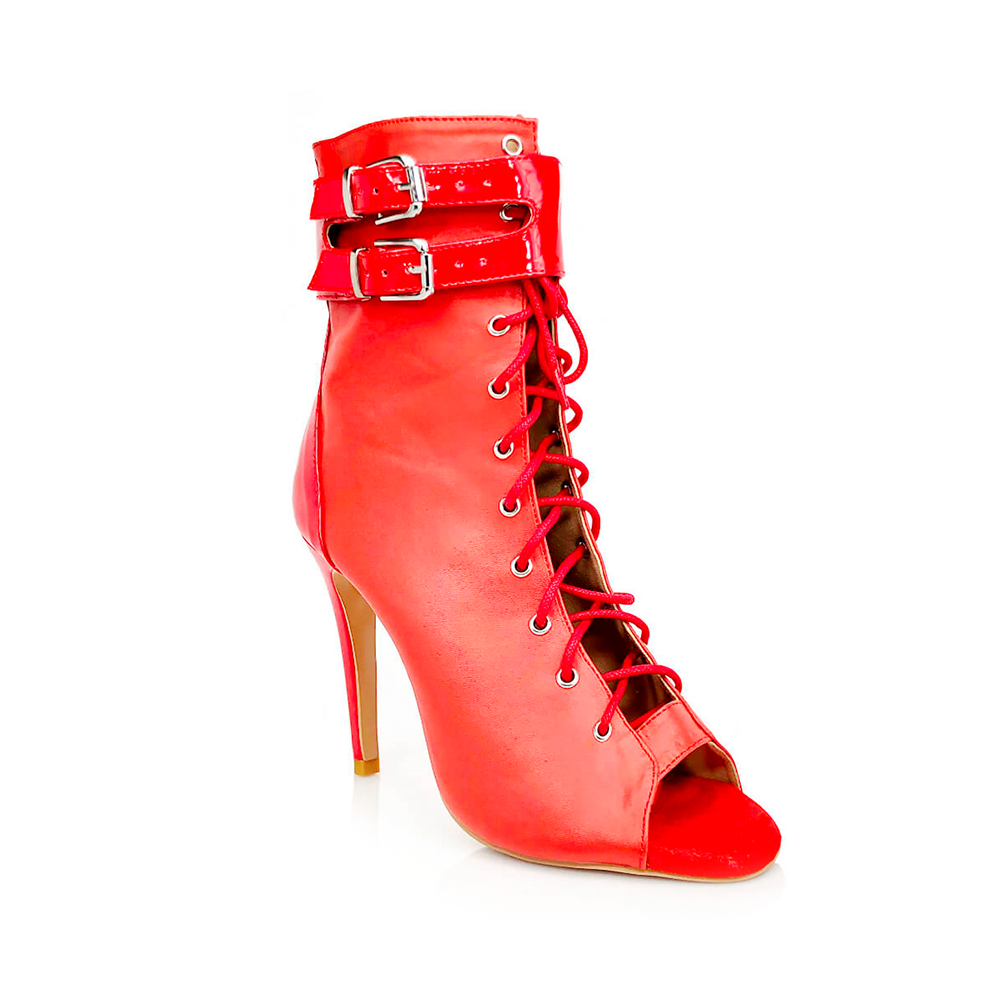 Red open best sale toe booties