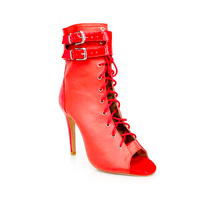 Open Toe Lace Up Red Womens Latin Dance Shoes
