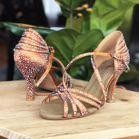Christalina Rhinestone Performance Latin Dance Shoes with suede sole.