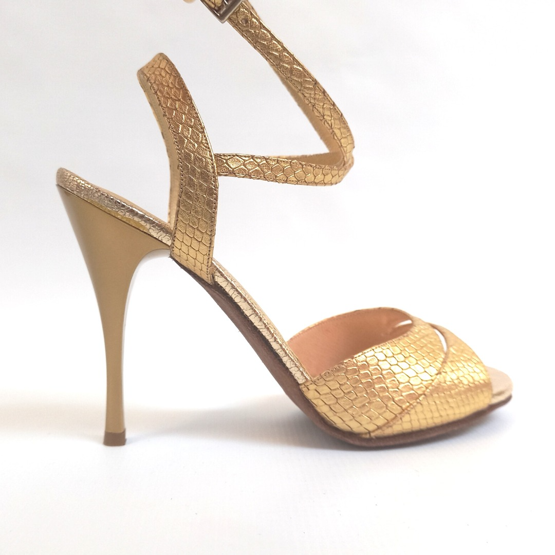 Monica - Textured Gold Argentine Tango Shoes