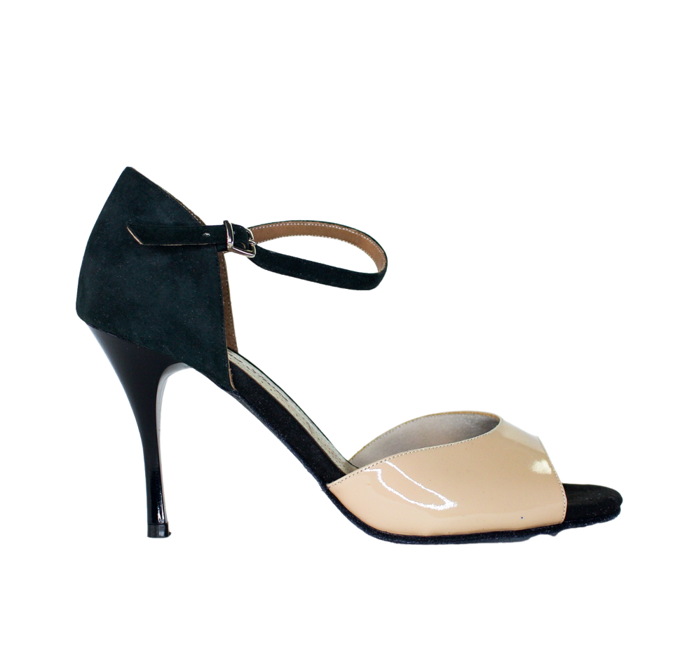 Almond - Nude Patent & Black Suede Tango Shoes