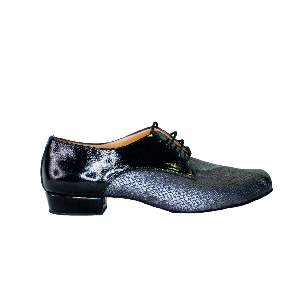 Grey Blue Snake - Texture and Black Leather Mens Tango Shoes