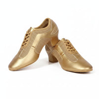 Gold Latin dance shoes with 1.5-inch heel
