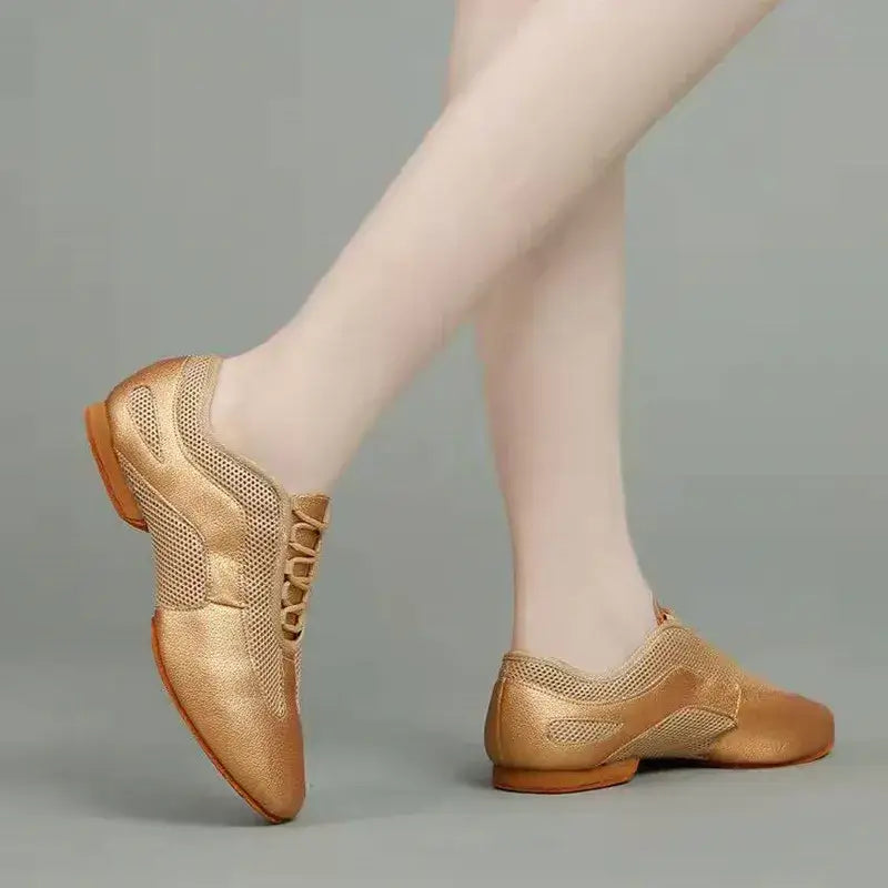 Practice Soft Shoe - Gold 1/2" heel - Ballroom Jazz Latin (Suede Sole)