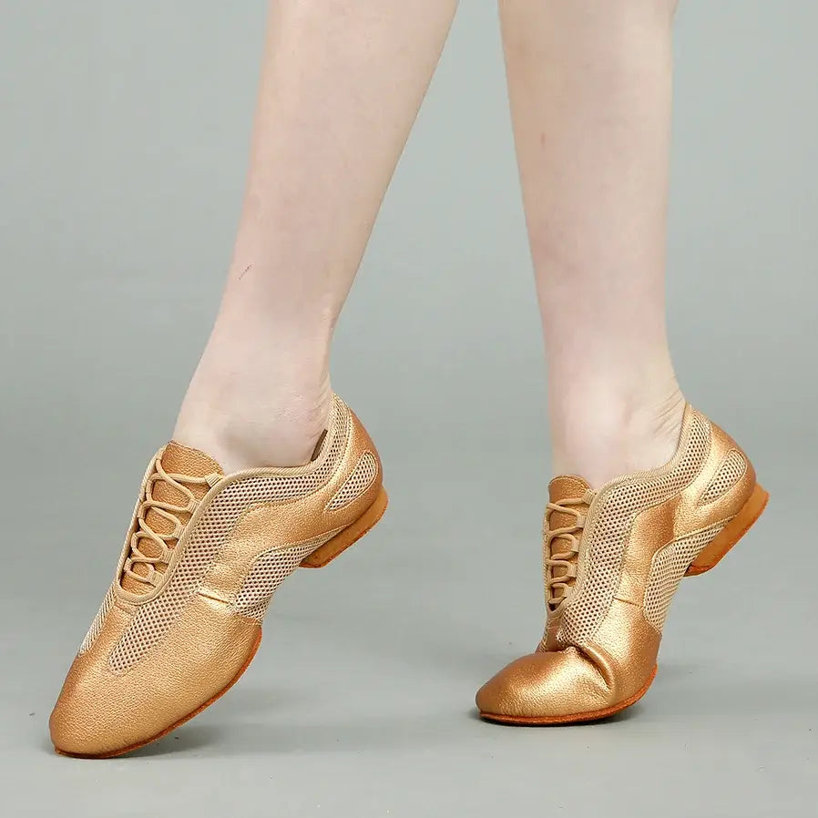 Practice Soft Shoe - Gold 1/2" heel - Ballroom Jazz Latin (Suede Sole)