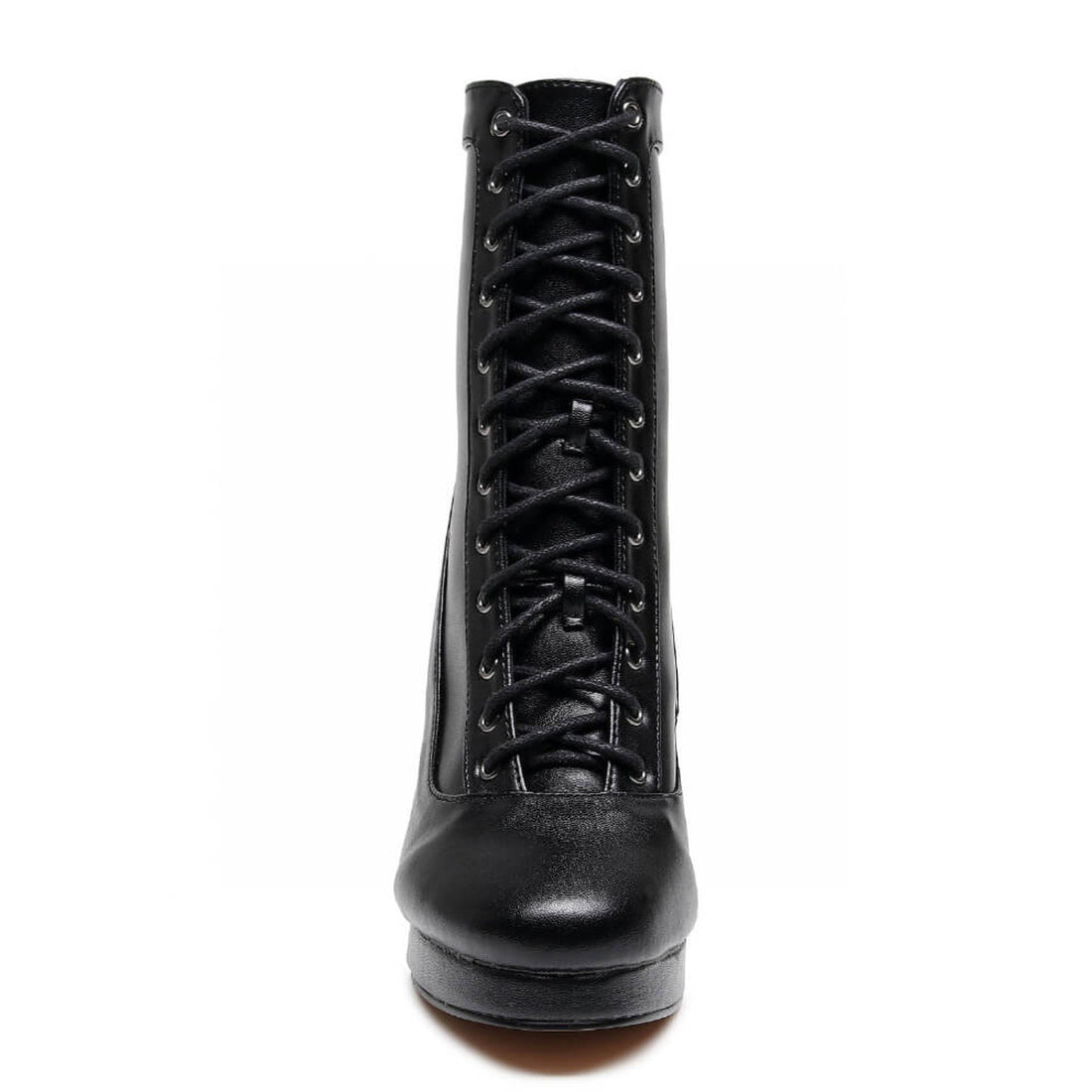 Aadijay - Black Vegan Leather Lace Up Platform Boot (Rubber Sole)