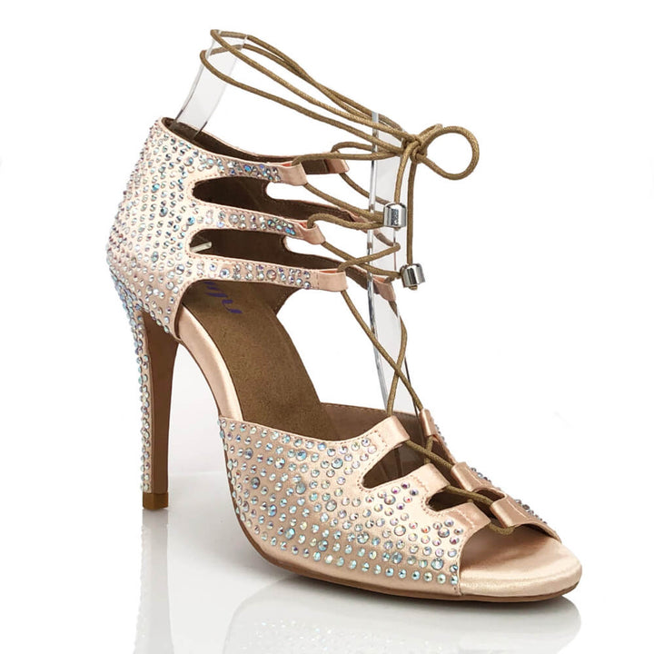 Alemana Crystal adjustable lace-up Latin dance shoes with crystals.