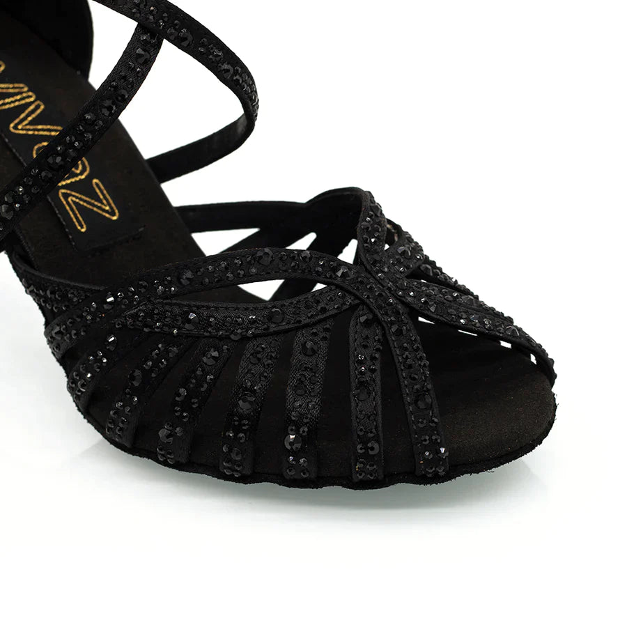 Alexa (Vegan)- Black Rhinestone 3" Latin and Ballroom Dance Shoes (Street Sole)