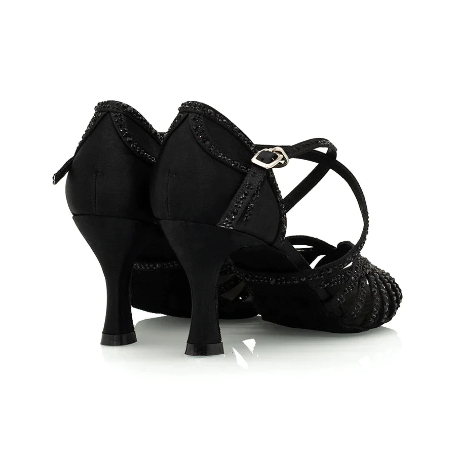 Alexa (Vegan)- Black Rhinestone 3" Latin and Ballroom Dance Shoes (Street Sole)
