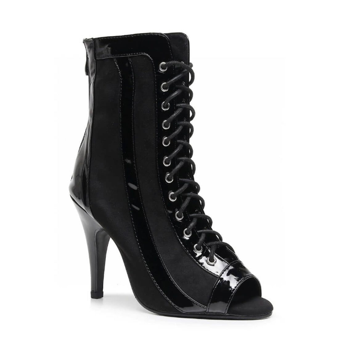Fierra - Open Toe Lace Up Patent Leather and Faux Suede Dance Booties (Rubber Sole)