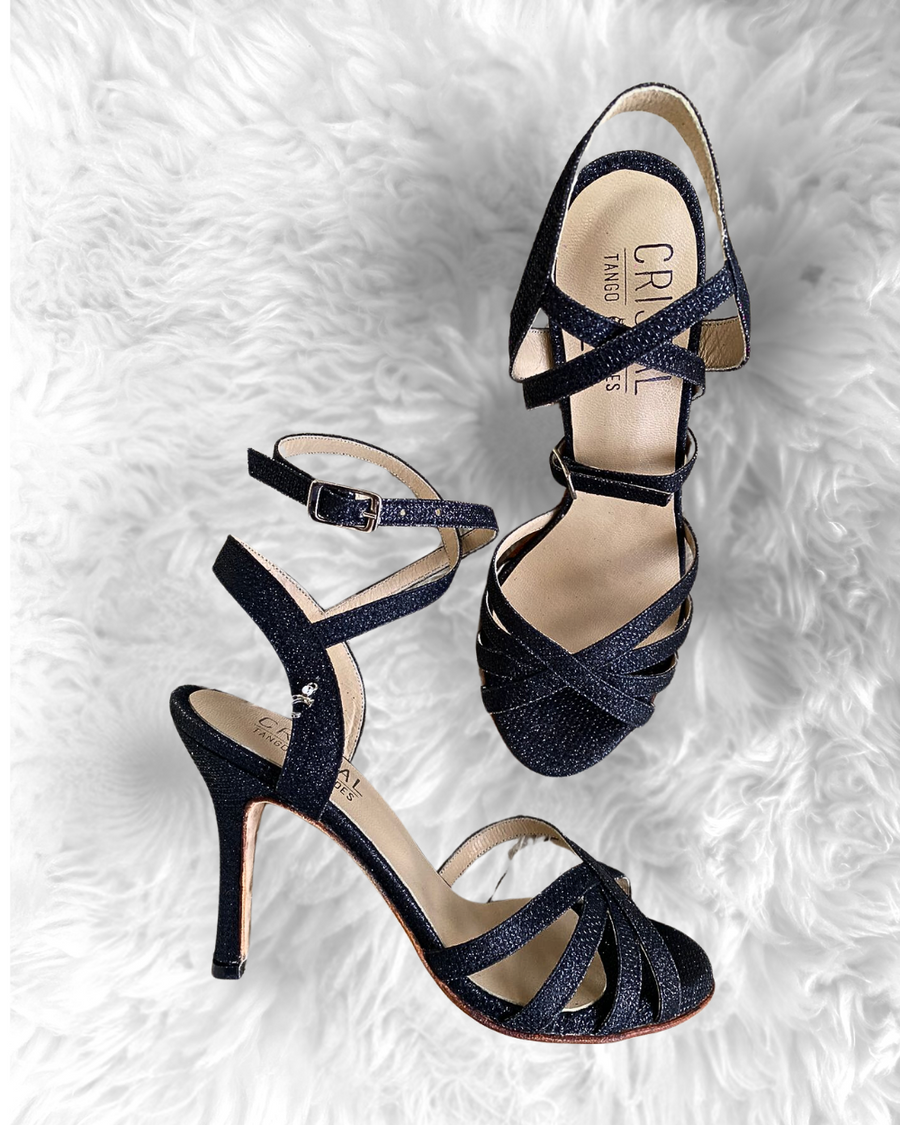 Diamante Black Glitter Tango Dance Shoes Leather Sole Adore