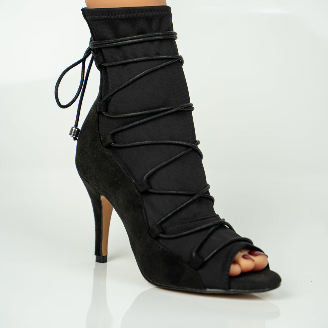 Eva Black lace up latin dance shoes open toe