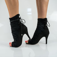 Eva Black lace up latin dance shoes open toe