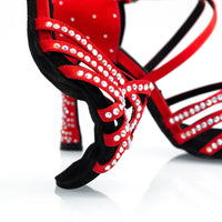 Danica - Red Satin & Crystal 3.75” Suede Sole Dance Shoes