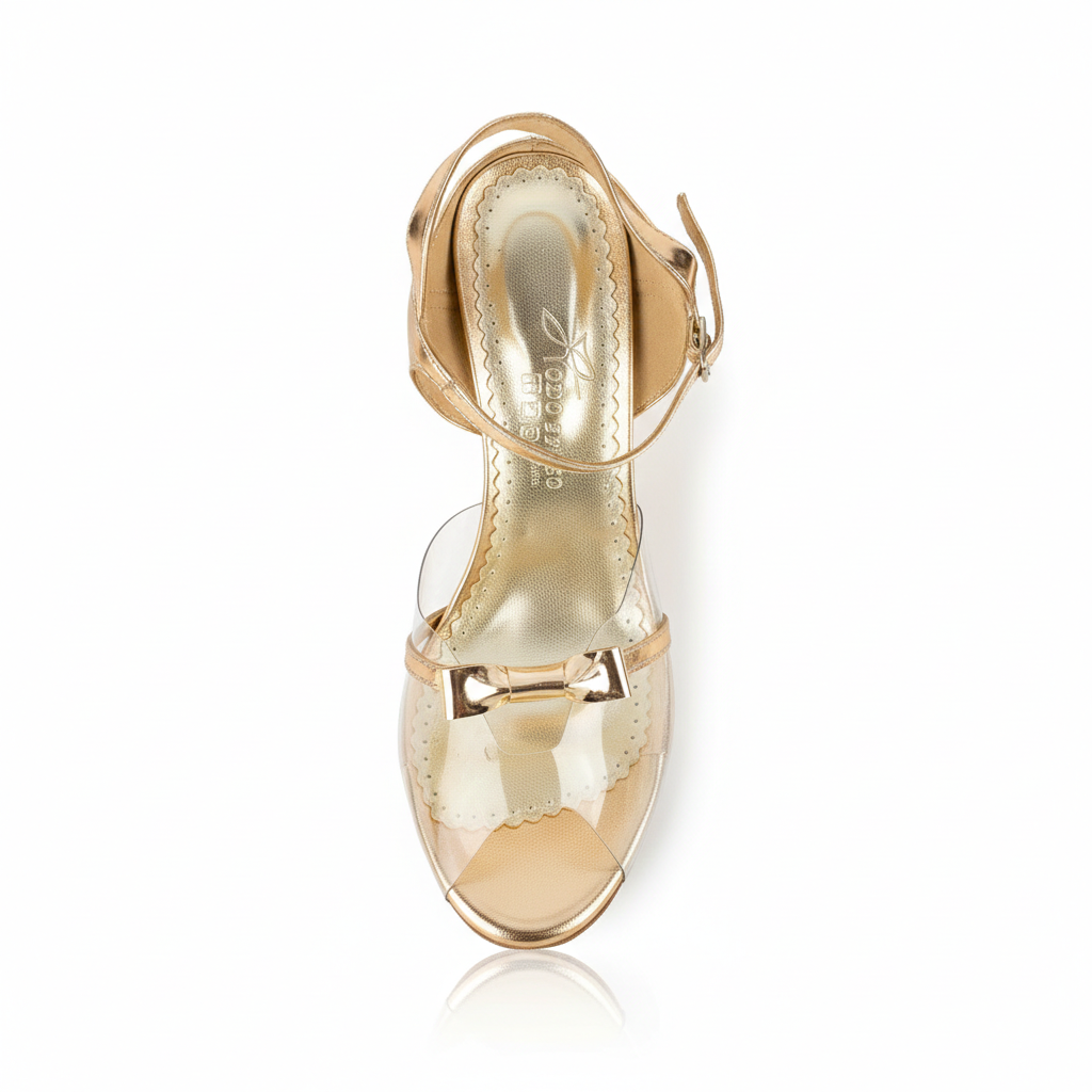 Glass Slipper - Acrylic Gold & Bow Argentine Tango Dance Shoes (Suede Sole)