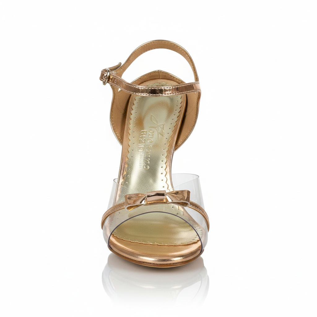 Glass Slipper - Acrylic Gold & Bow Argentine Tango Dance Shoes (Suede Sole)