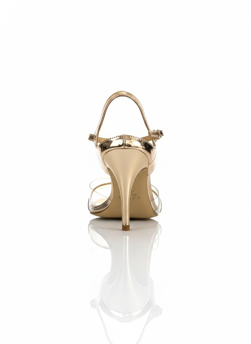 Glass Slipper - Acrylic Gold & Bow Argentine Tango Dance Shoes (Suede Sole)