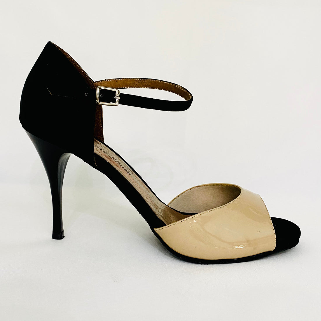Almond - Nude Patent & Black Suede Tango Shoes