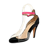 Asia - Acrylic and Pink Leather Ankle Tango Dance Shoes (Leather Sole)