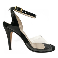 Milonguera - Acrylic and Black Patent & Glitter Tango Dance Shoes (Leather Sole)
